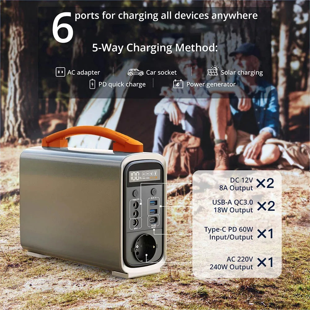 240W Portable Power Station with 320Wh LiFePO4 Battery Solar Generator & PD 60W Fast Charging
