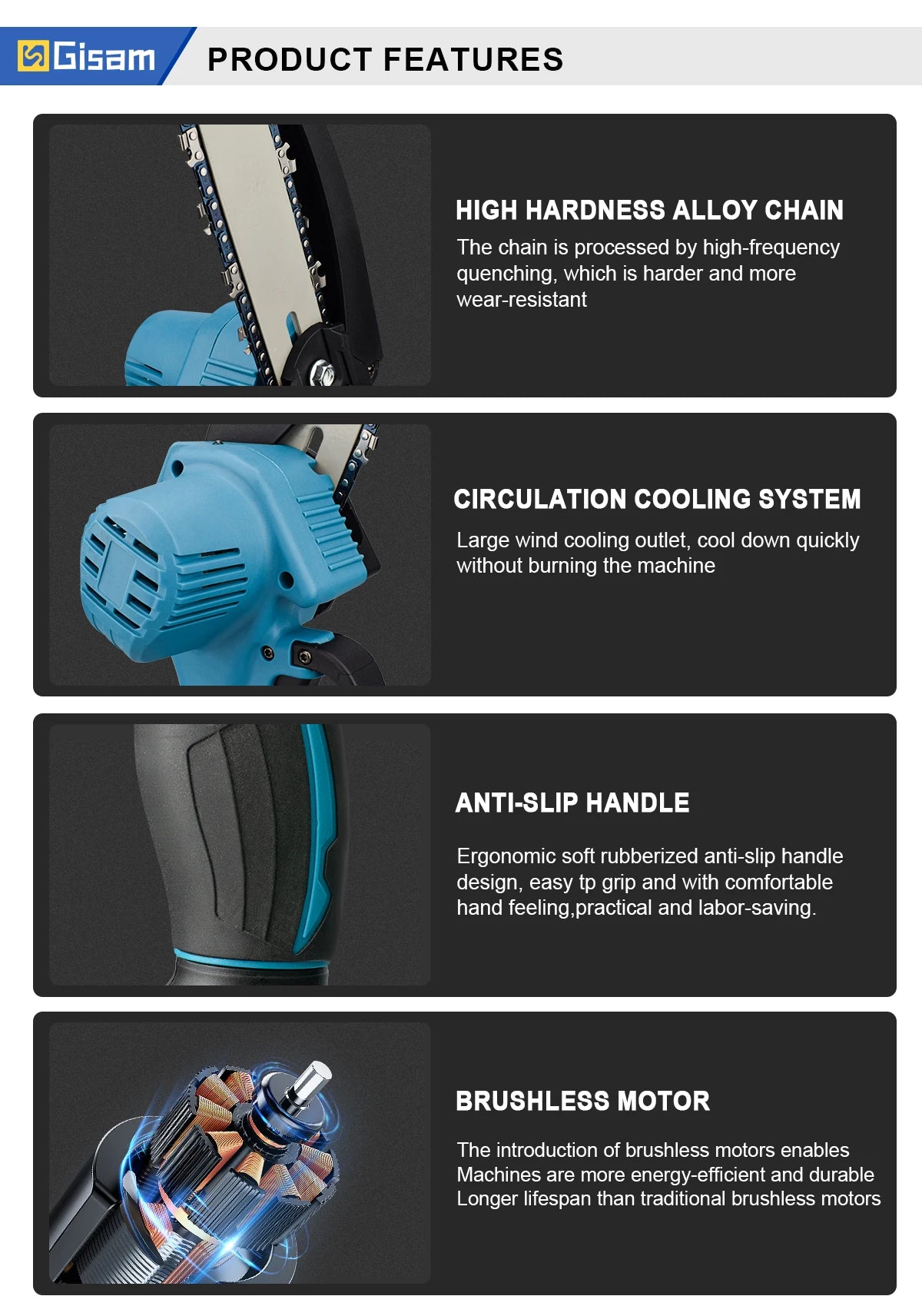 8 Inch Brushless Electric Saw Handheld Portable Chainsaw for Makita 18V Battery