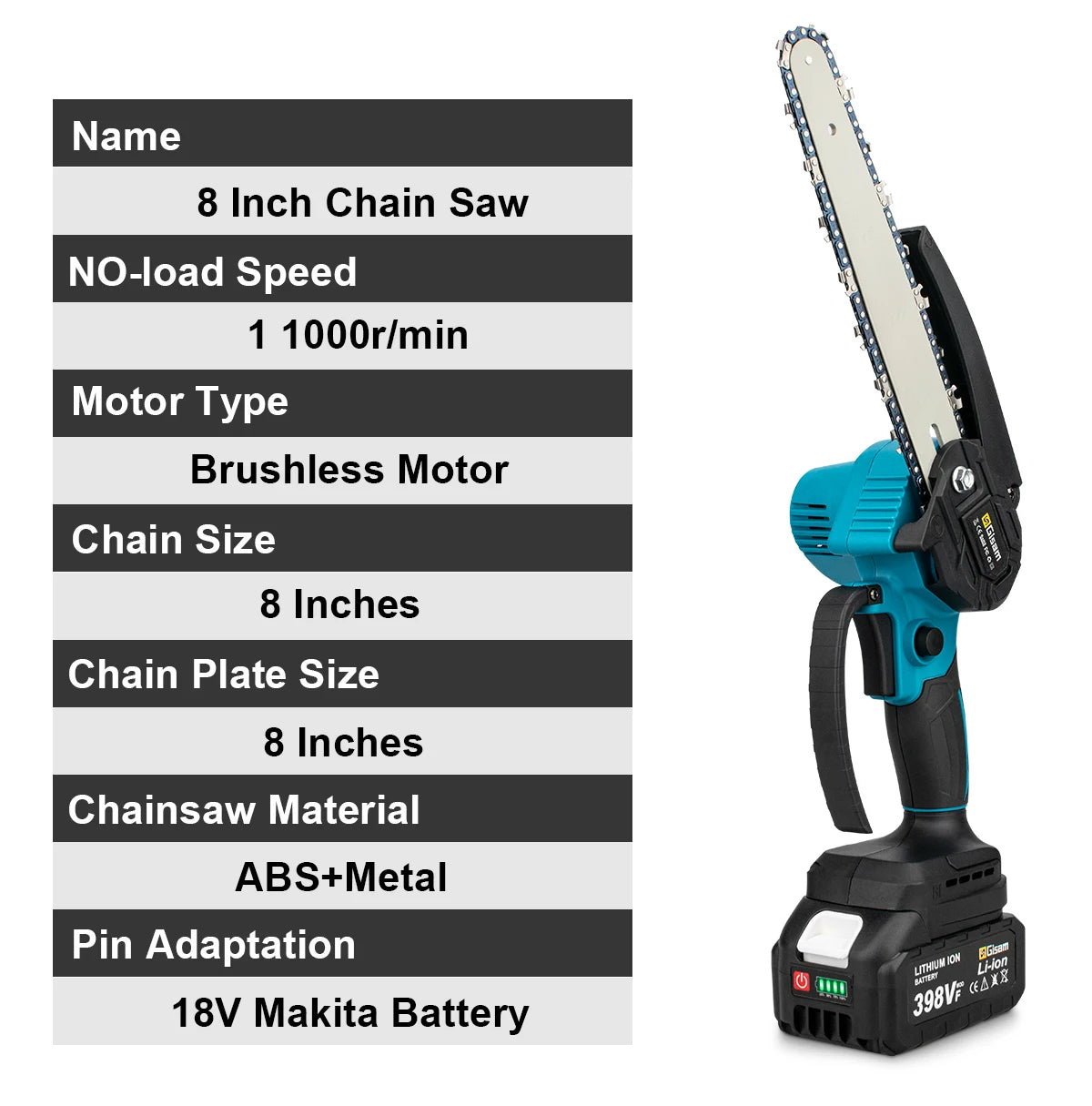 8 Inch Brushless Electric Saw Handheld Portable Chainsaw for Makita 18V Battery