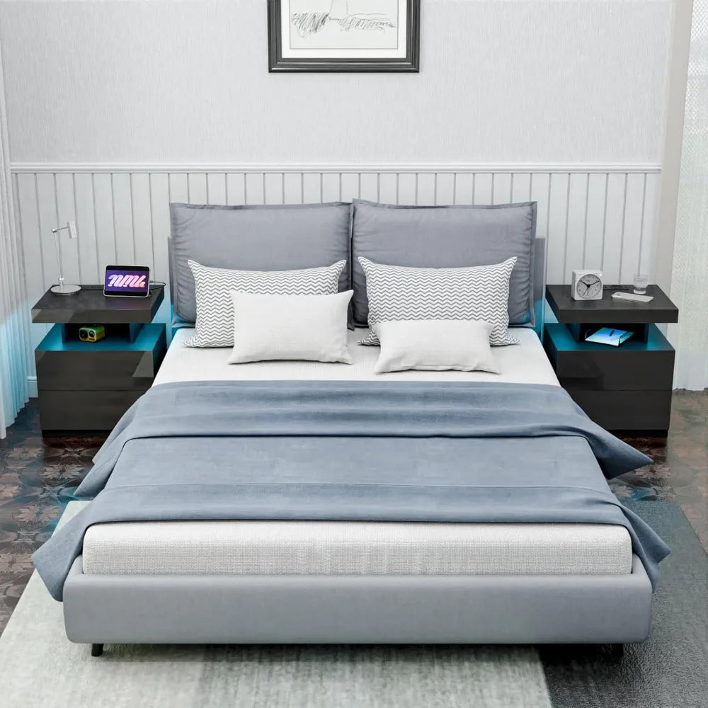 Nightstand with Wireless Charging Station & USB Ports High Gloss with RGB LED