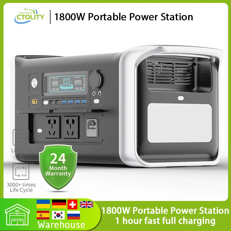1800W Portable Power Station with a Peak of 3600W & One Hour Fast Charging