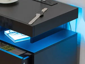 Nightstand with Wireless Charging Station & USB Ports High Gloss with RGB LED