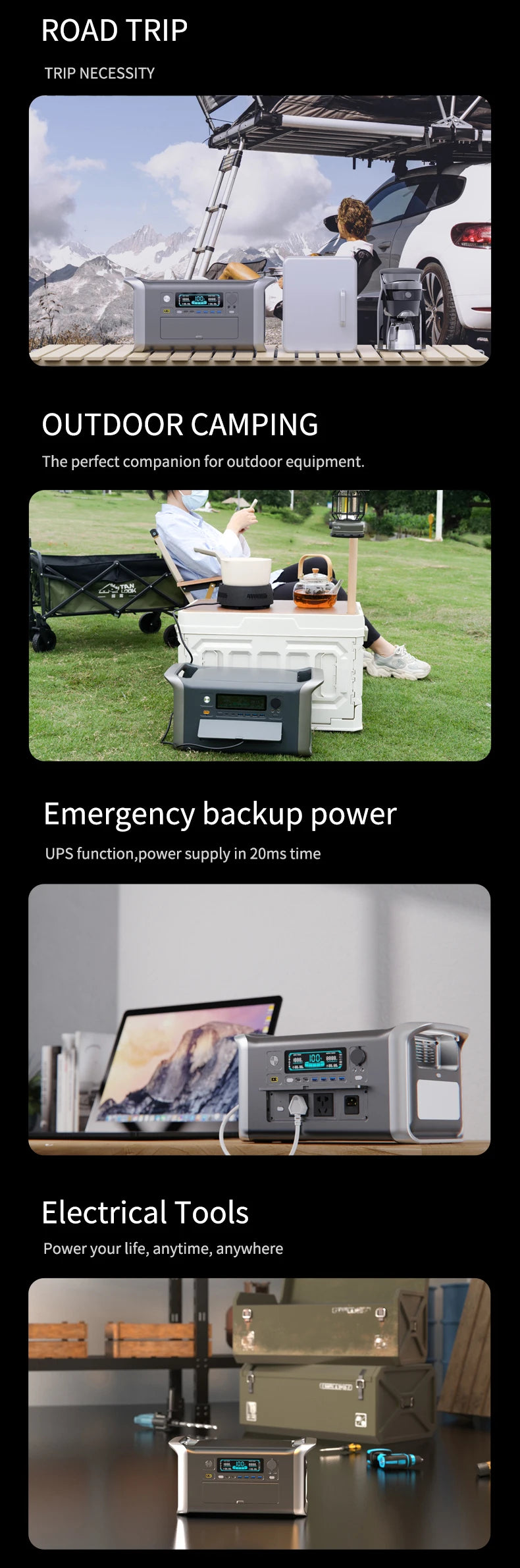 1800W Portable Power Station with a Peak of 3600W & One Hour Fast Charging