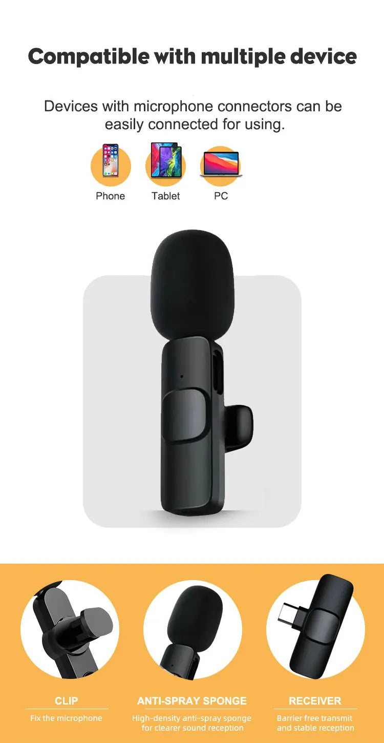K8 Wireless Lavalier Microphone Studio Gaming for iPhone & Androids Type-C