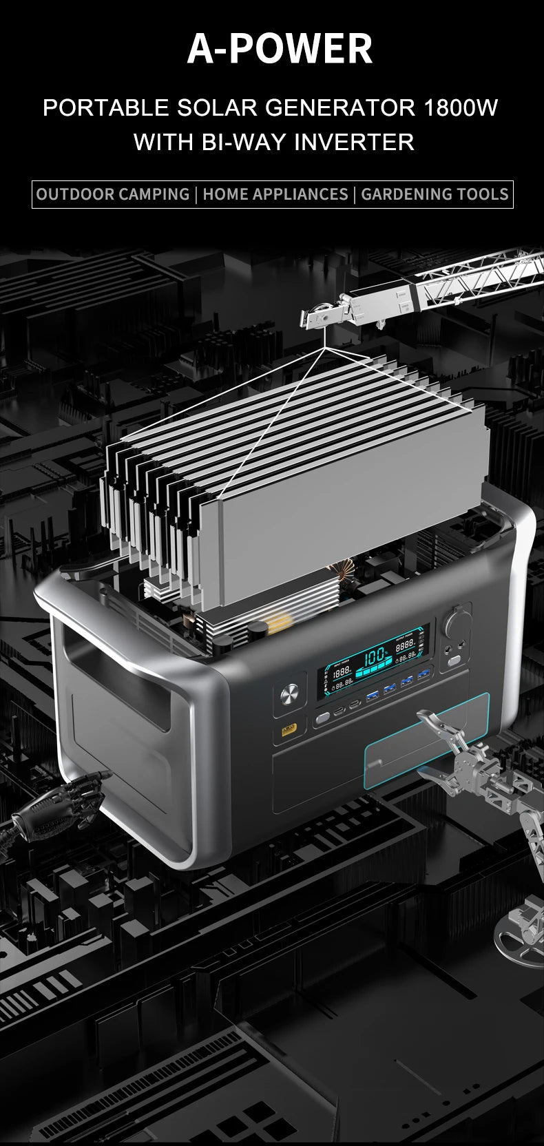 1800W Portable Power Station with a Peak of 3600W & One Hour Fast Charging