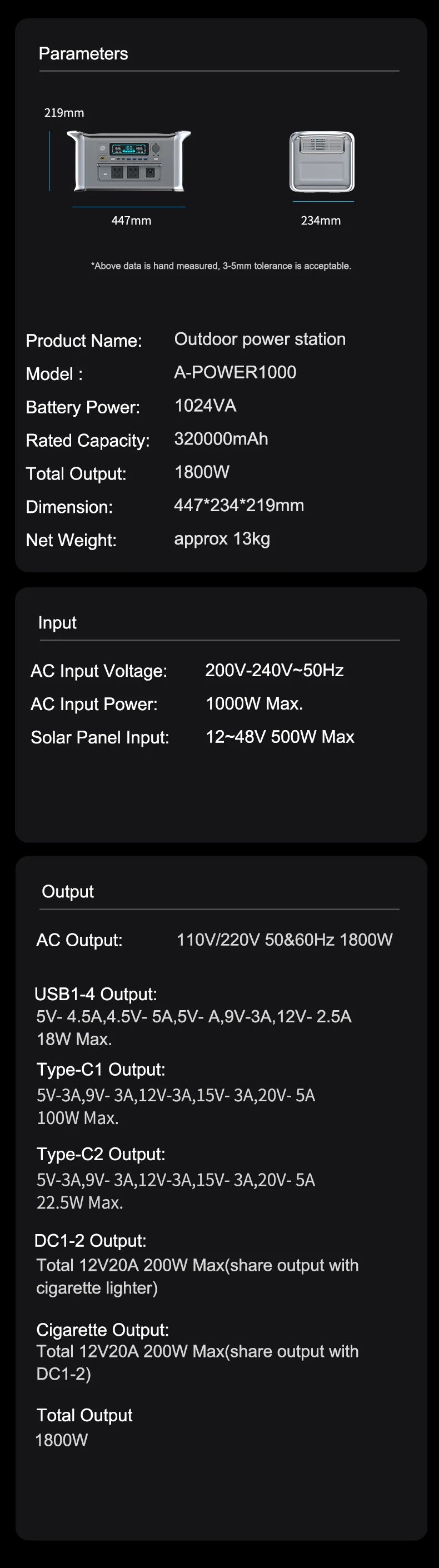 1800W Portable Power Station with a Peak of 3600W & One Hour Fast Charging