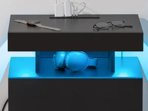 Nightstand with Wireless Charging Station & USB Ports High Gloss with RGB LED