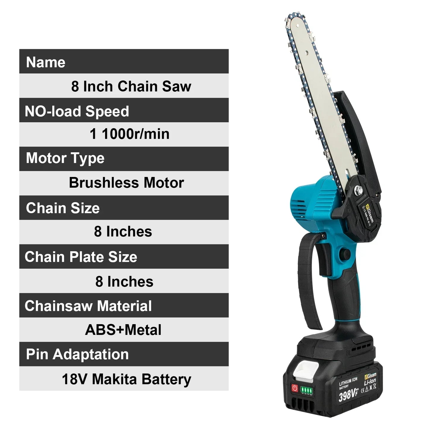 8 Inch Brushless Electric Saw Handheld Portable Chainsaw for Makita 18V Battery