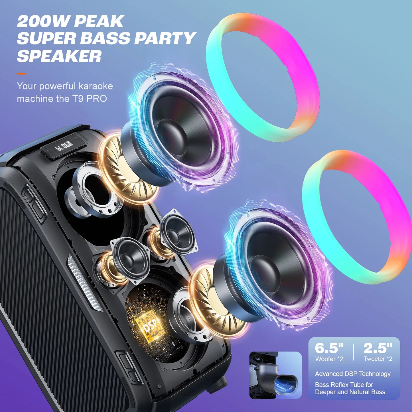 250W PEAK Large Bluetooth Speaker Loudest/Massive 120 db Portable Wireless Speaker