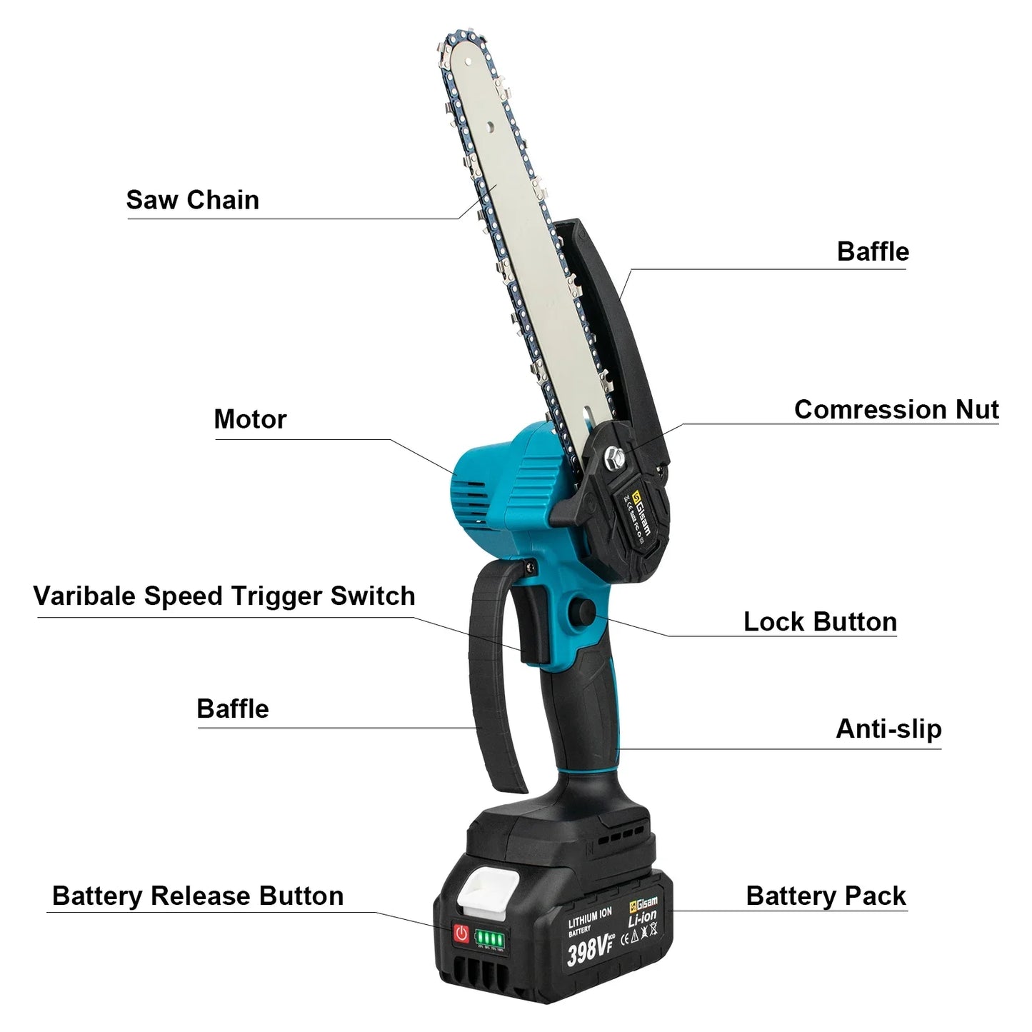 8 Inch Brushless Electric Saw Handheld Portable Chainsaw for Makita 18V Battery
