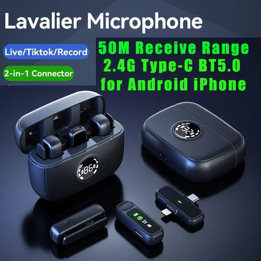Lavalier Microphone Live Streaming Recording Microphones Type-C Bluetooth 5.0