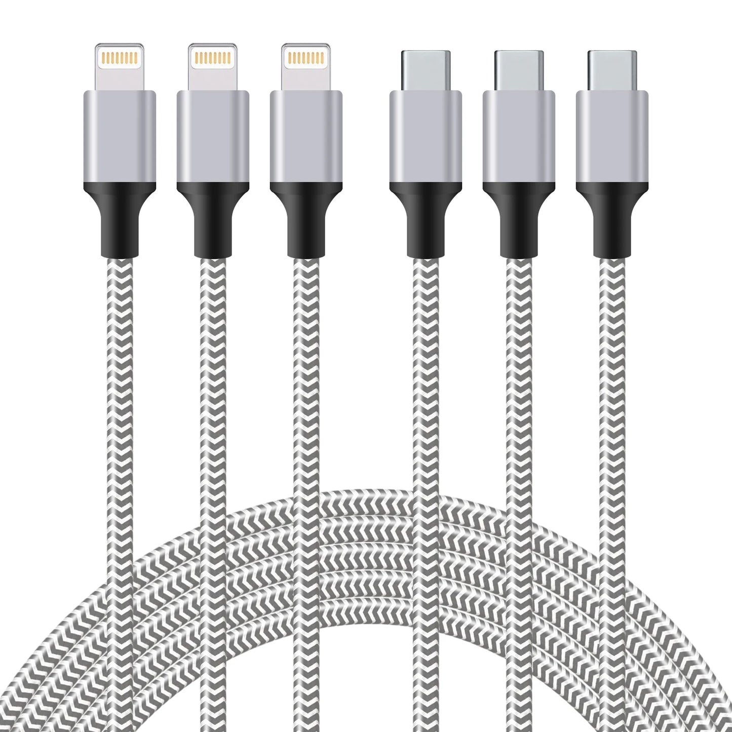 3pcs Nylon Braided USB-C to Lighting Fast Charging Cables 3ft 6ft 10ft MFi Certified For iPhone